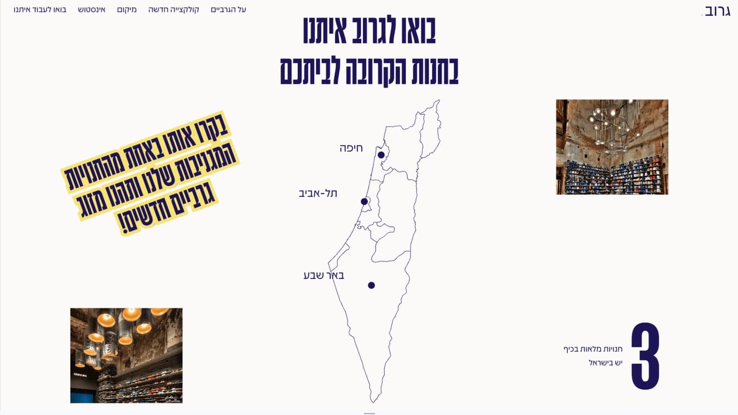 עמוד חנויות למותג גרביים עם מפת ישראל